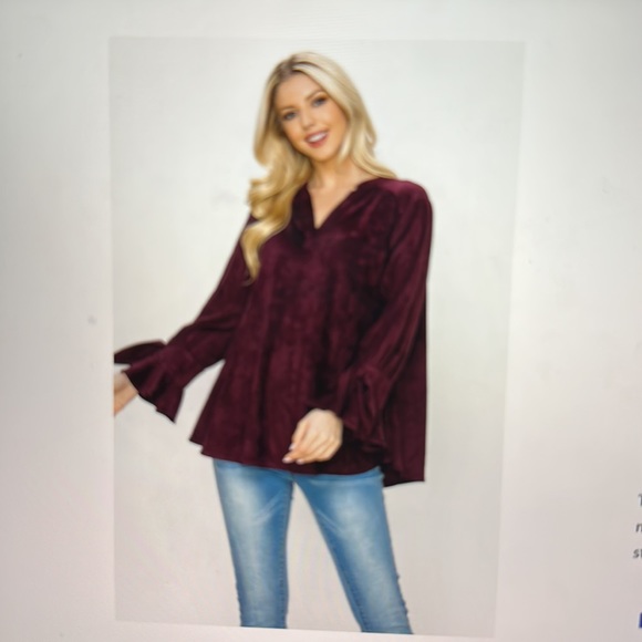 Joh Abia Stretch Suede Top Color Mulberry Size Large - Picture 2 of 9